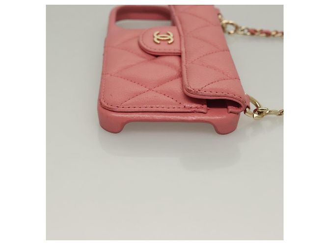 Camera CHANEL Matelasse Chain iPhone Case Lamb Skin Pink CC Auth PP819 - view 3