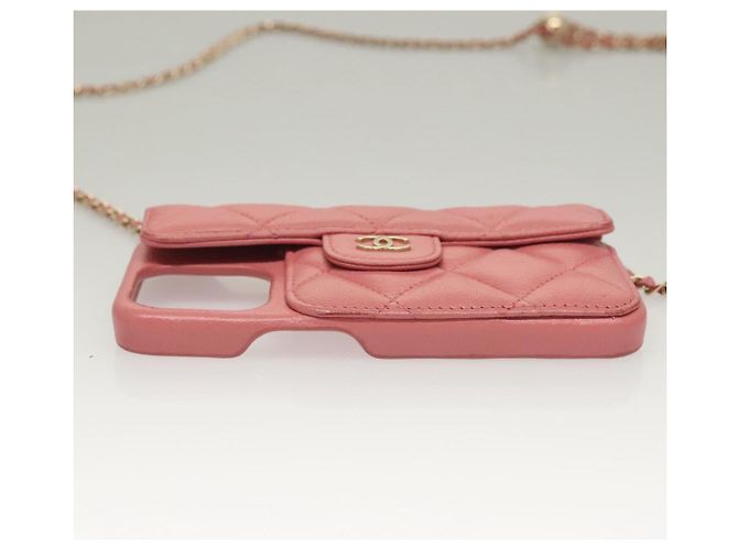 Camera CHANEL Matelasse Chain iPhone Case Lamb Skin Pink CC Auth PP819 - view 5