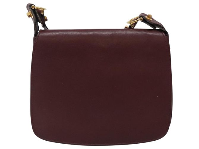 Cartier Borsa a spalla Must Line in pelle bordeaux e oro Auth gh394 D'oro Bordò - vista 13
