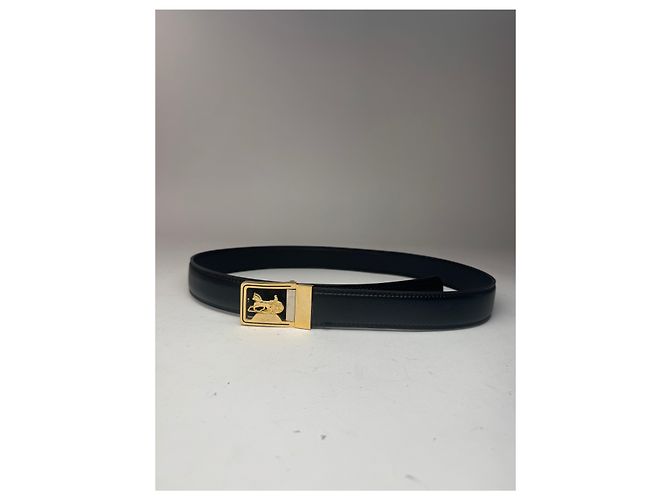 Céline Cintura in pelle nera con logo carrozza vintage Celine Nero - vista 10