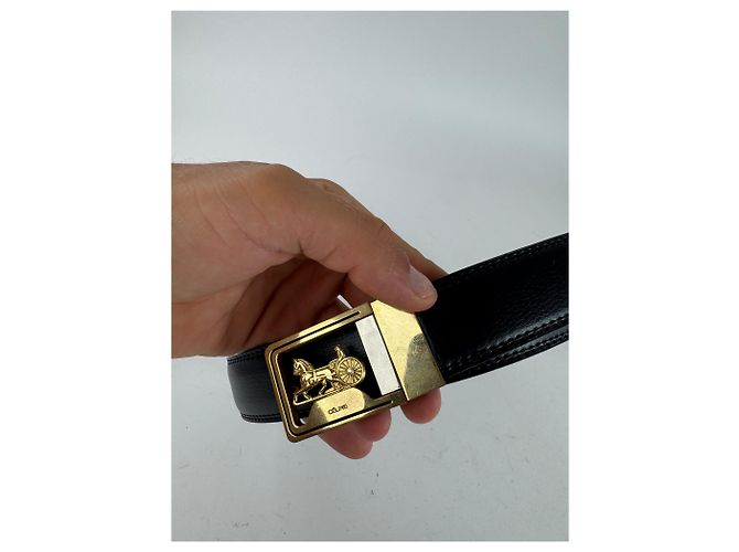 Céline Cintura in pelle nera con logo carrozza vintage Celine Nero - vista 3
