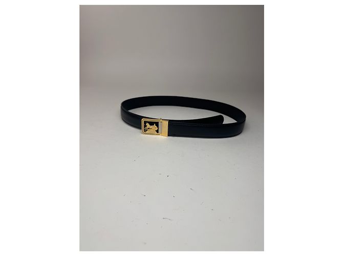 Céline Cintura in pelle nera con logo carrozza vintage Celine Nero - vista 5