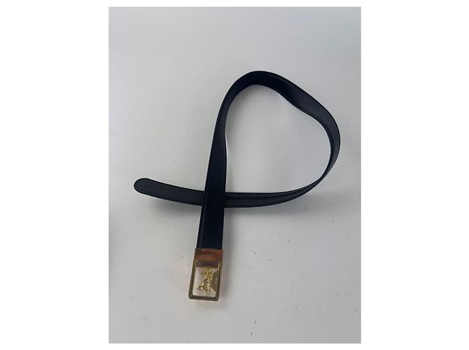 Céline Cintura in pelle nera con logo carrozza vintage Celine Nero - vista 9