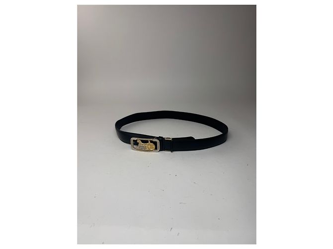 Céline Schwarzer Leder-Gürtel mit Vintage Celine Paris Wagenlogo - Ansicht 3