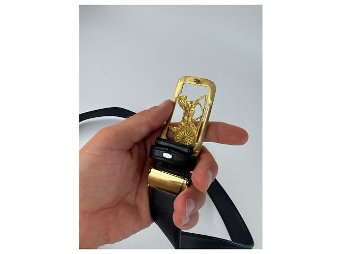 Céline Schwarzer Leder-Gürtel mit Vintage Celine Paris Wagenlogo - Ansicht 5