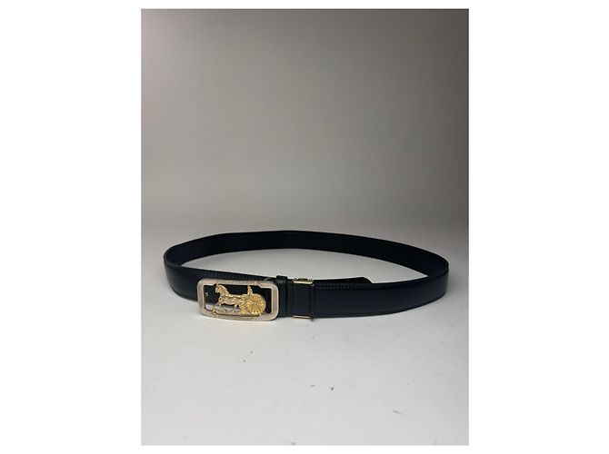 Céline Schwarzer Leder-Gürtel mit Vintage Celine Paris Wagenlogo - Ansicht 6
