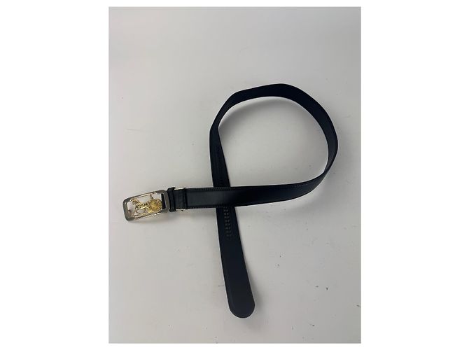 Céline Schwarzer Leder-Gürtel mit Vintage Celine Paris Wagenlogo - Ansicht 7