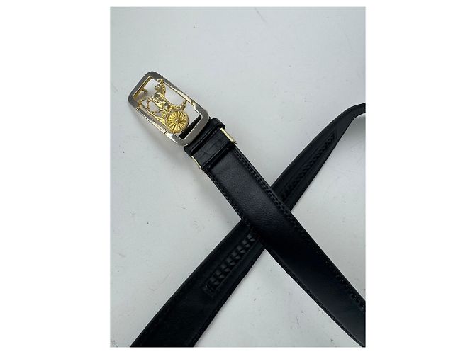 Céline Schwarzer Leder-Gürtel mit Vintage Celine Paris Wagenlogo - Ansicht 8