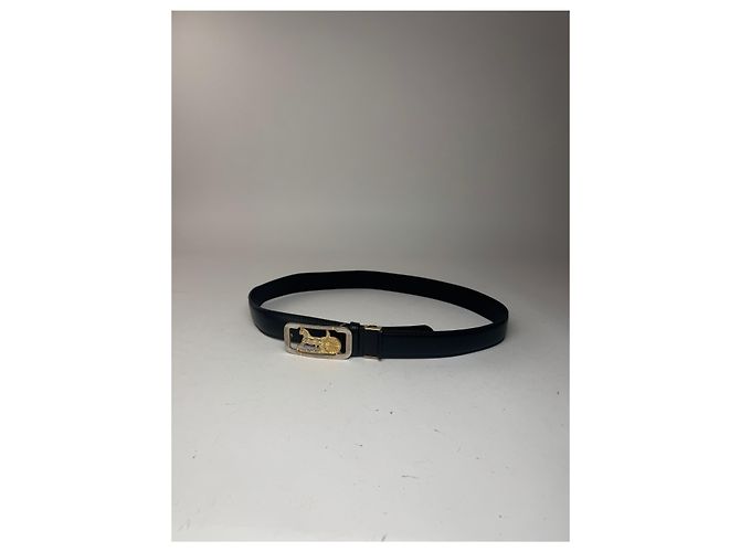 Céline Schwarzer Leder-Gürtel mit Vintage Celine Paris Wagenlogo - Ansicht 9
