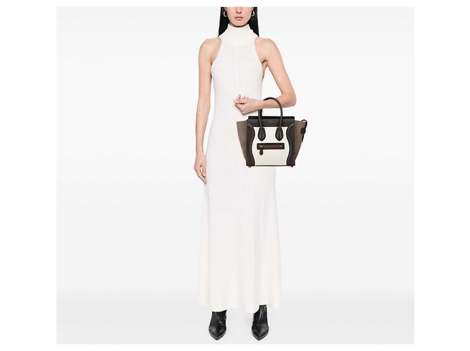 Céline Celine Tote Luggage in Nubuck Tricolore Bianco e Pelle di Vitello - vista 10