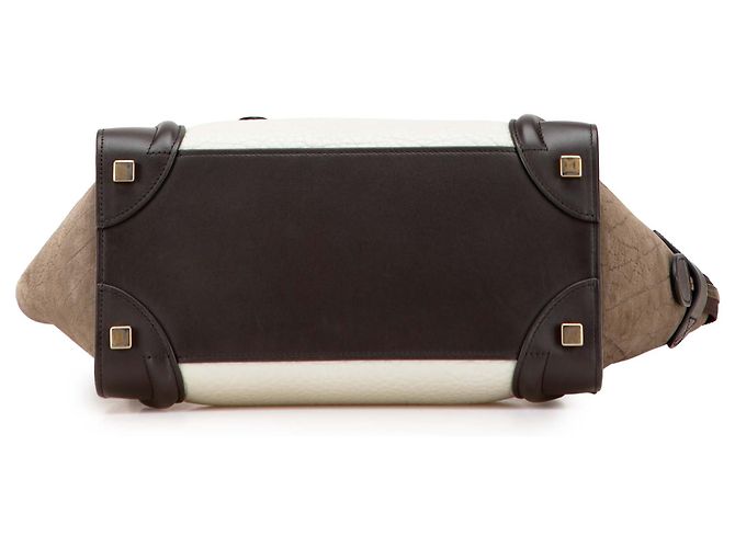 Céline Celine Tote Luggage in Nubuck Tricolore Bianco e Pelle di Vitello - vista 3