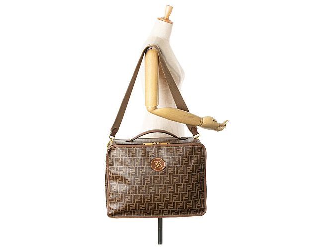 Fendi Braun Zucca beschichtete Canvas Karligraphy Reisetasche - Ansicht 12