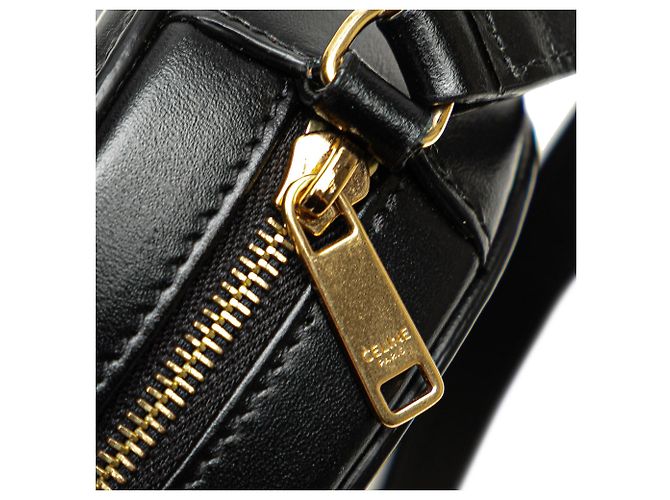 Céline Celine Piccola Borsa a Tracolla Oval Triomphe in Pelle di Vitello Nera Nero - vista 8