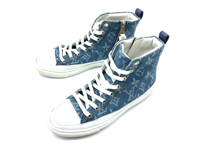 Sneakers Stellar Line in Denim Monogram Louis Vuitton Bianco Blu - vista 3