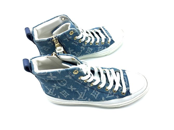 Sneakers Stellar Line in Denim Monogram Louis Vuitton Bianco Blu - vista 4