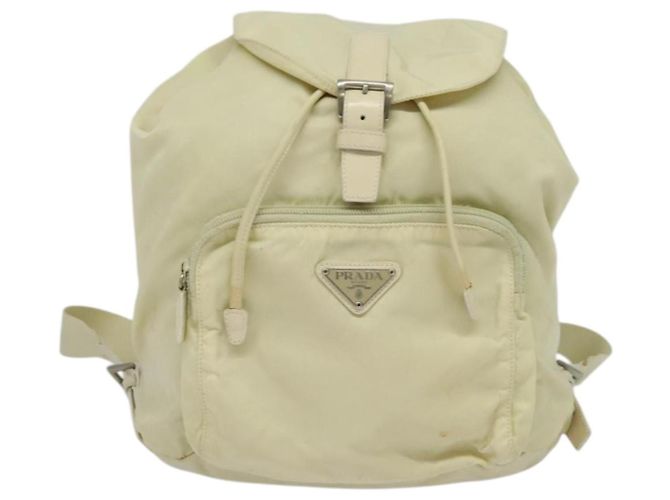 PRADA Backpack Nylon Beige Silver Auth 132544 Silvery - view 13