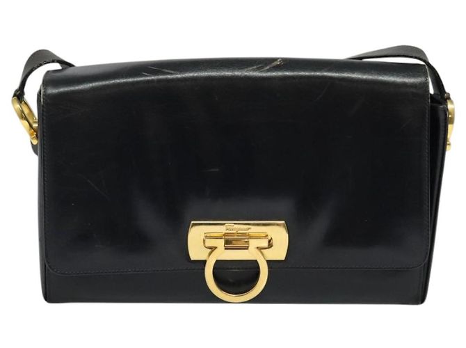 Borsa a Spalla Gancini in Pelle Nera e Oro Salvatore Ferragamo Auth 135489 Nero D'oro - vista 13