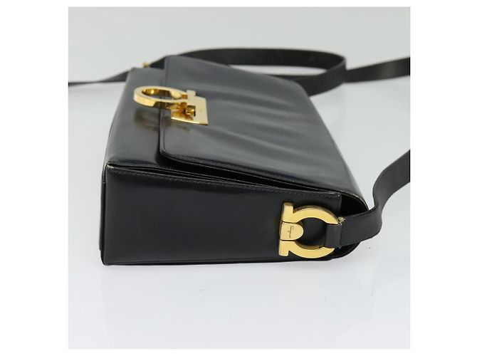 Borsa a Spalla Gancini in Pelle Nera e Oro Salvatore Ferragamo Auth 135489 Nero D'oro - vista 4