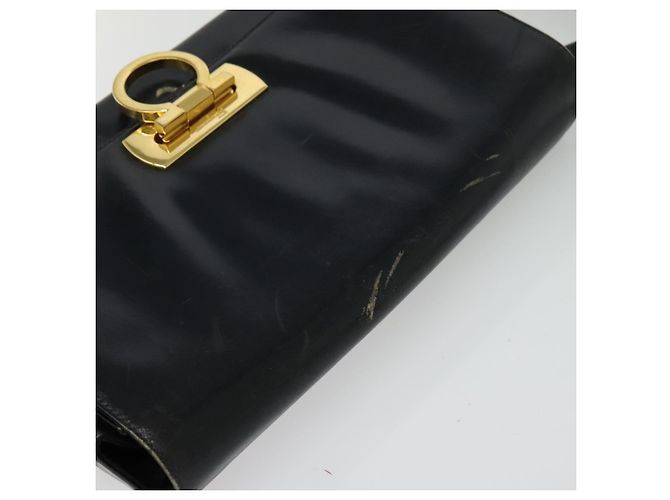 Borsa a Spalla Gancini in Pelle Nera e Oro Salvatore Ferragamo Auth 135489 Nero D'oro - vista 6
