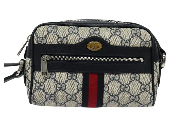 Borsa a Spalla Gucci GG Supreme Sherry Line PVC Blu Navy Rosso Auth 135549 - vista 13