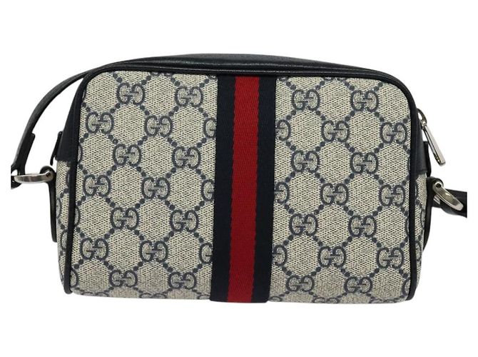 Borsa a Spalla Gucci GG Supreme Sherry Line PVC Blu Navy Rosso Auth 135549 - vista 2