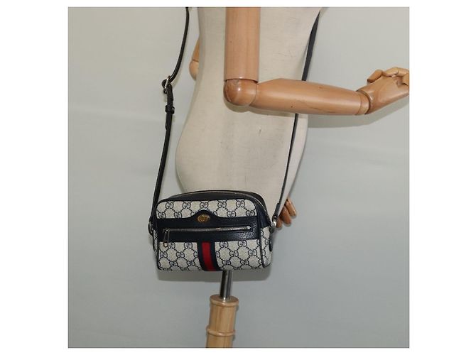 Borsa a Spalla Gucci GG Supreme Sherry Line PVC Blu Navy Rosso Auth 135549 - vista 22