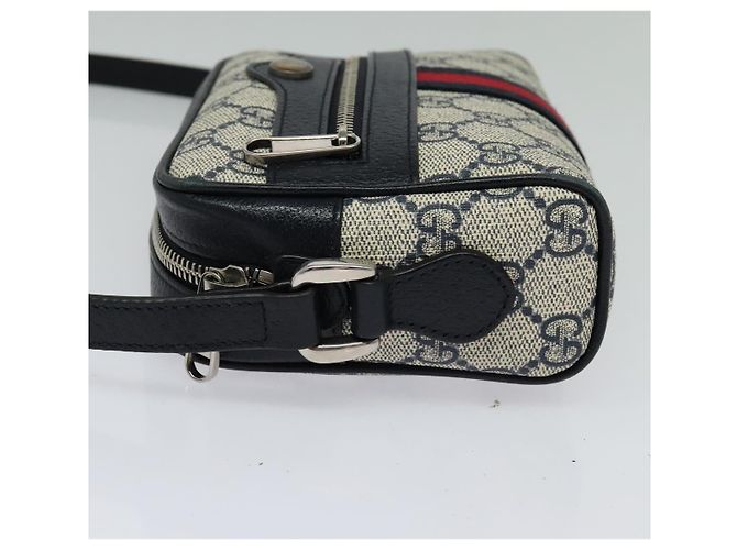 Borsa a Spalla Gucci GG Supreme Sherry Line PVC Blu Navy Rosso Auth 135549 - vista 3