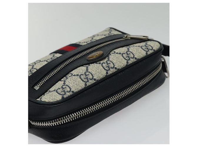 Borsa a Spalla Gucci GG Supreme Sherry Line PVC Blu Navy Rosso Auth 135549 - vista 6
