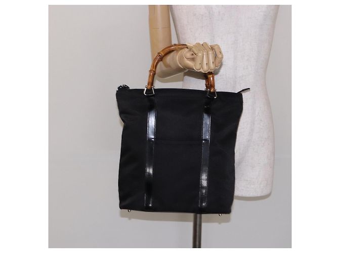 Borsa Tote in Nylon Nero e Argento Gucci Bamboo 000 1998 0508 Auth bs28079 - vista 19