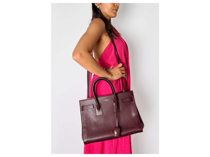 Saint Laurent Borsa tote piccola in pelle Sac De Jour bordeaux Bordò - vista 3