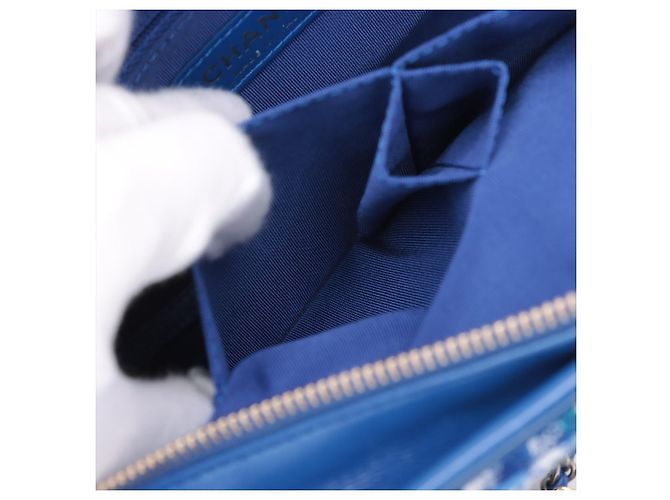 Chanel Bolsa de ombro Gabrielle média em couro de cordeiro matelassé tweed azul - vista 12