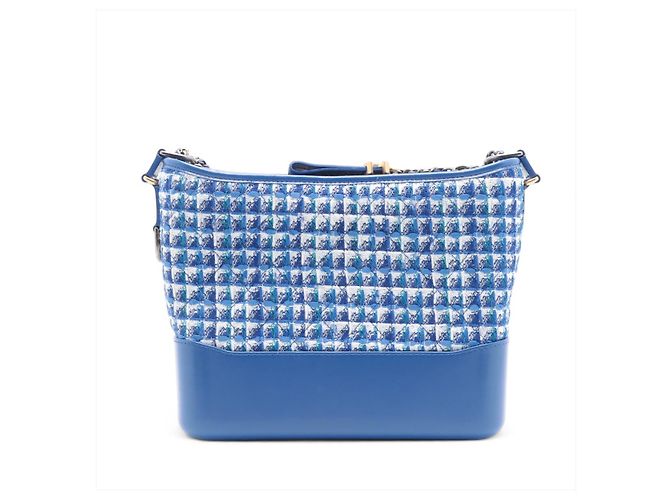 Chanel Bolsa de ombro Gabrielle média em couro de cordeiro matelassé tweed azul - vista 5