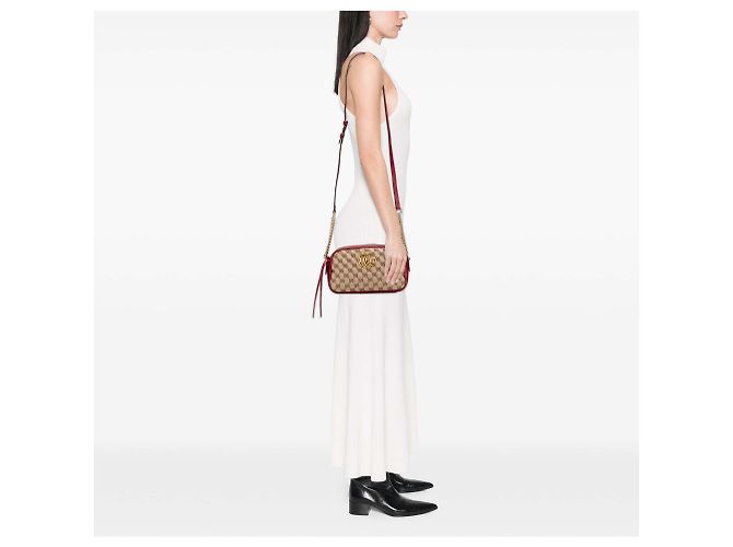 Gucci Piccola Borsa a Spalla Matelassé GG Marmont Marrone Beige - vista 10