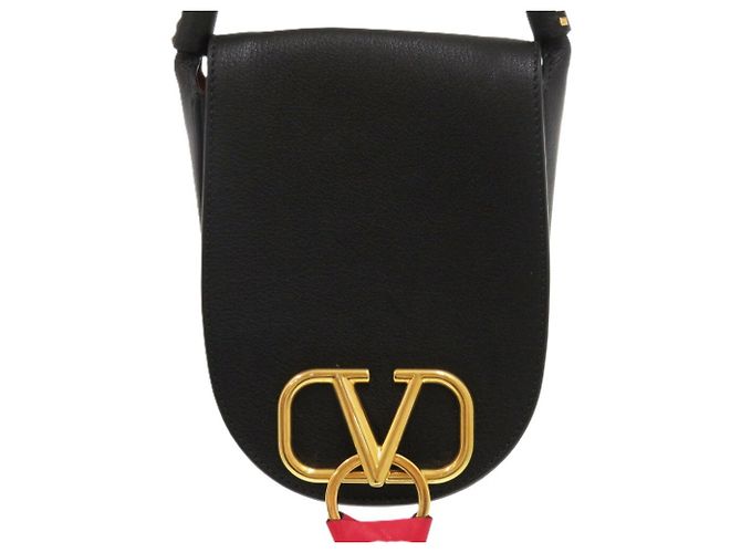 Borsa a Spalla in Pelle V-Sling Small Saddle di Valentino Garavani Nero Rosso - vista 2