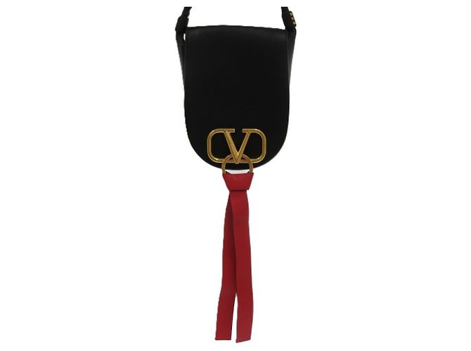 Borsa a Spalla in Pelle V-Sling Small Saddle di Valentino Garavani Nero Rosso - vista 3