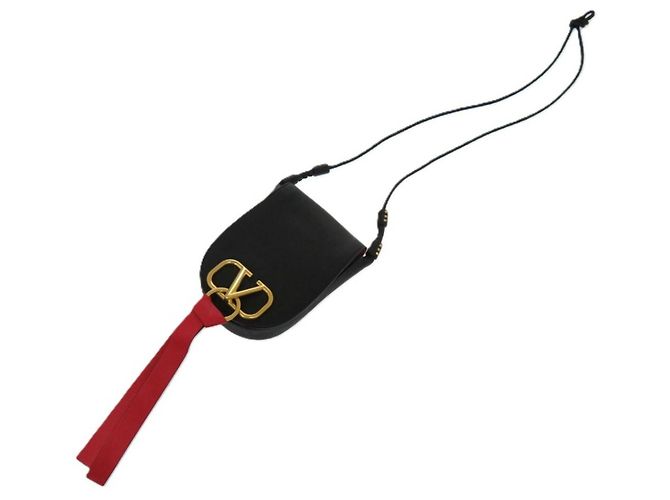 Borsa a Spalla in Pelle V-Sling Small Saddle di Valentino Garavani Nero Rosso - vista 6