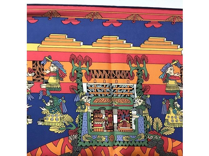 Bufanda de Seda Carré 90 Astres et Soleils de Hermès Roja Azul Multicolor - vista 4