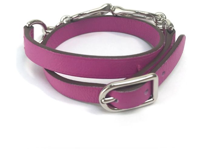 Pulseira Etrier Double Tour em couro Swift da Hermès Roxo - vista 2