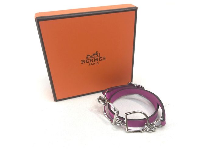Pulseira Etrier Double Tour em couro Swift da Hermès Roxo - vista 8