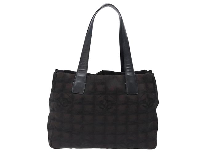 CHANEL Nuova Borsa Tote da Viaggio Nylon Marrone Scuro Nero CC Auth BA4258 - vista 13