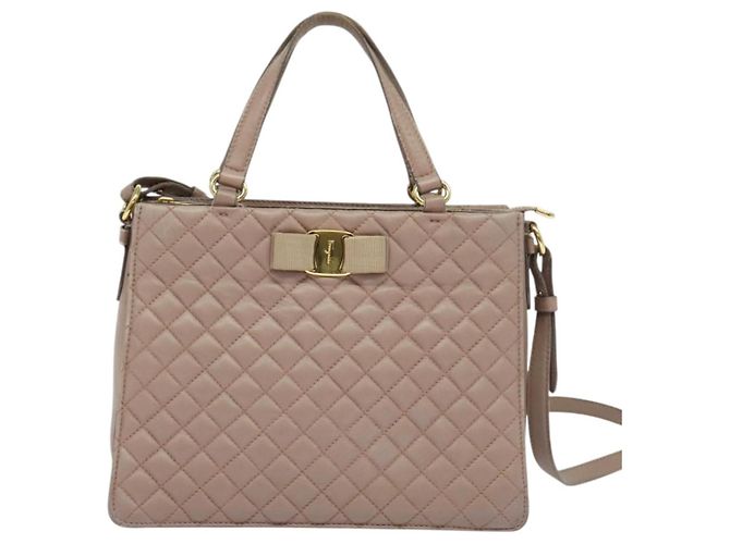 Borsa a Spalla Vala in Pelle Rosa Oro Auth BA4203 di Salvatore Ferragamo D'oro - vista 13