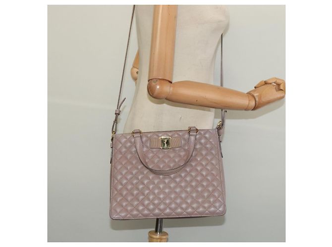 Borsa a Spalla Vala in Pelle Rosa Oro Auth BA4203 di Salvatore Ferragamo D'oro - vista 26