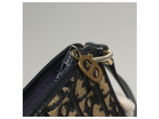 Borsa a Spalla in Tela Trotter Christian Dior Blu Navy Oro Auth 132631 D'oro - vista 10