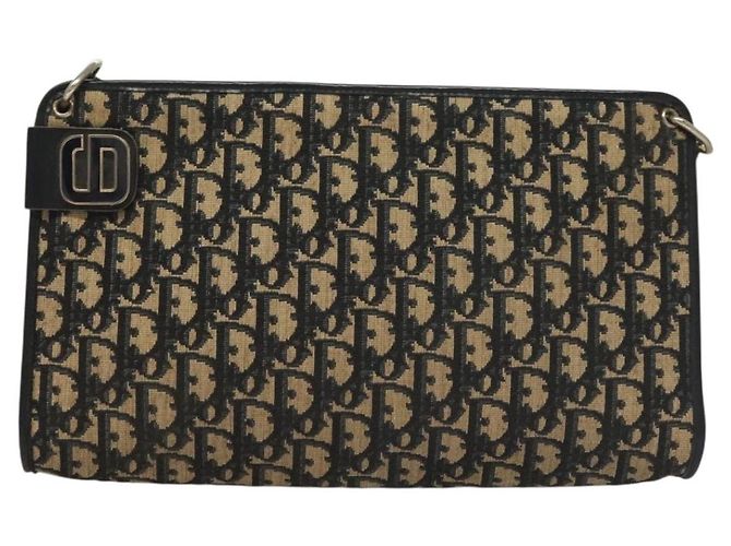 Borsa a Spalla in Tela Trotter Christian Dior Blu Navy Oro Auth 132631 D'oro - vista 13