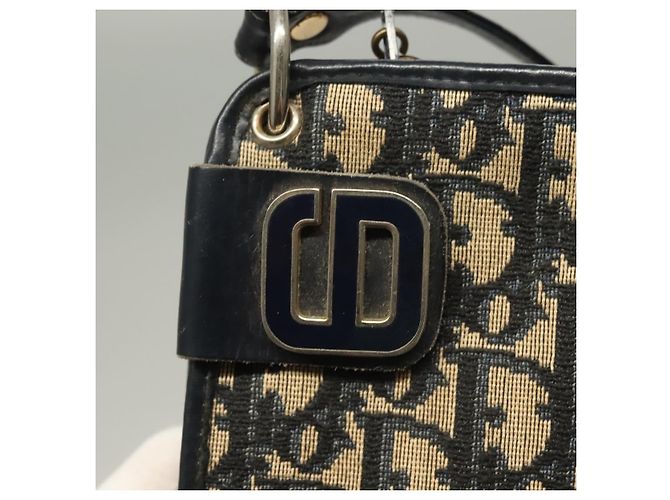 Borsa a Spalla in Tela Trotter Christian Dior Blu Navy Oro Auth 132631 D'oro - vista 17