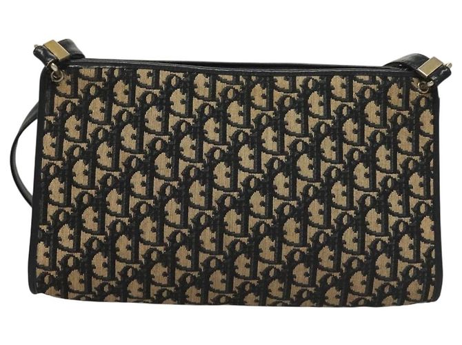 Borsa a Spalla in Tela Trotter Christian Dior Blu Navy Oro Auth 132631 D'oro - vista 2