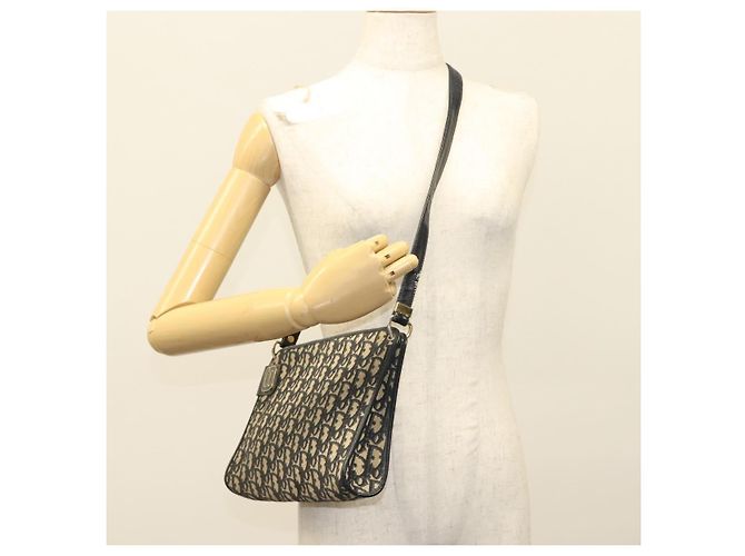 Borsa a Spalla in Tela Trotter Christian Dior Blu Navy Oro Auth 132631 D'oro - vista 20