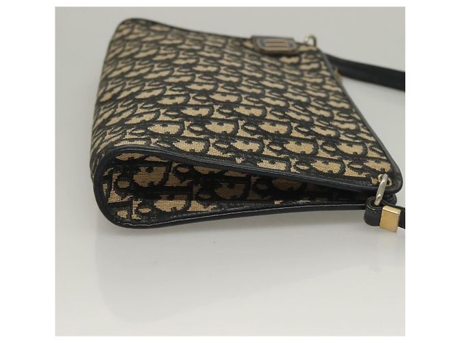 Borsa a Spalla in Tela Trotter Christian Dior Blu Navy Oro Auth 132631 D'oro - vista 3