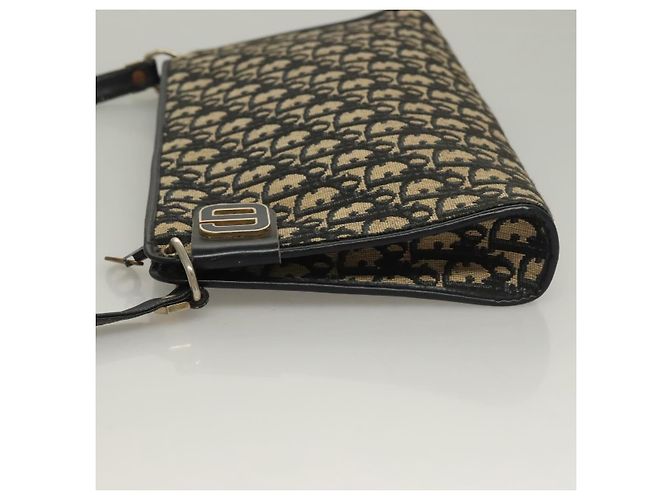 Borsa a Spalla in Tela Trotter Christian Dior Blu Navy Oro Auth 132631 D'oro - vista 4