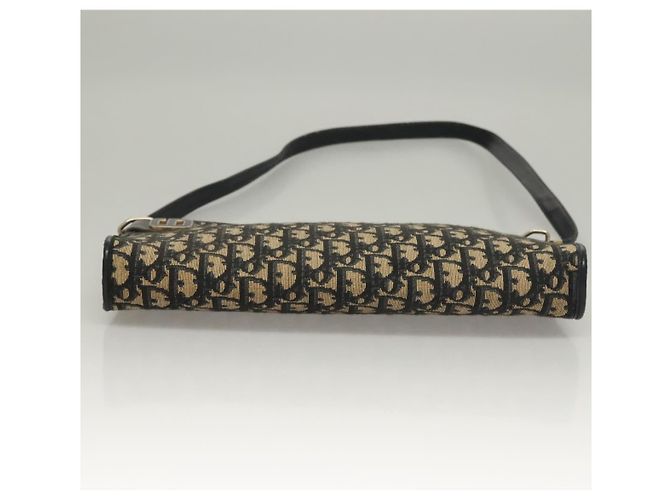 Borsa a Spalla in Tela Trotter Christian Dior Blu Navy Oro Auth 132631 D'oro - vista 5